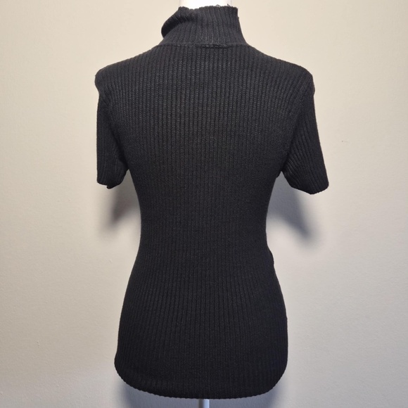 GIANNI VERSACE Ribbed Knit Shortsleeve Whimsigoth Vintage 90s Turtleneck Top L - Picture 6 of 9